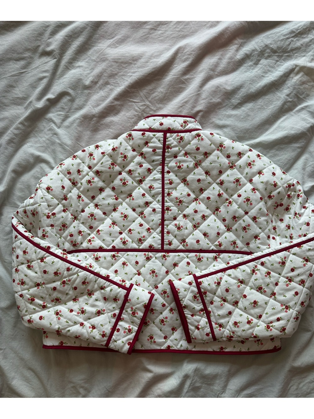 7 For All Mankind Floral Quilted Cropped Jacket Cottagecore White Red M - Picture 12 of 12